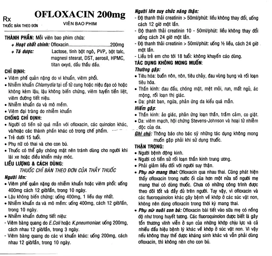 Ofloxacin Vidipha 200mg trị nhiễm khuẩn (10 vỉ x 10 viên) - 3